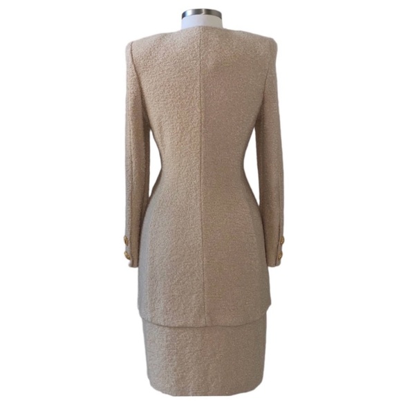 St. John Tan Boucle Knit Long Jacket and Skirt - Picture 5 of 9